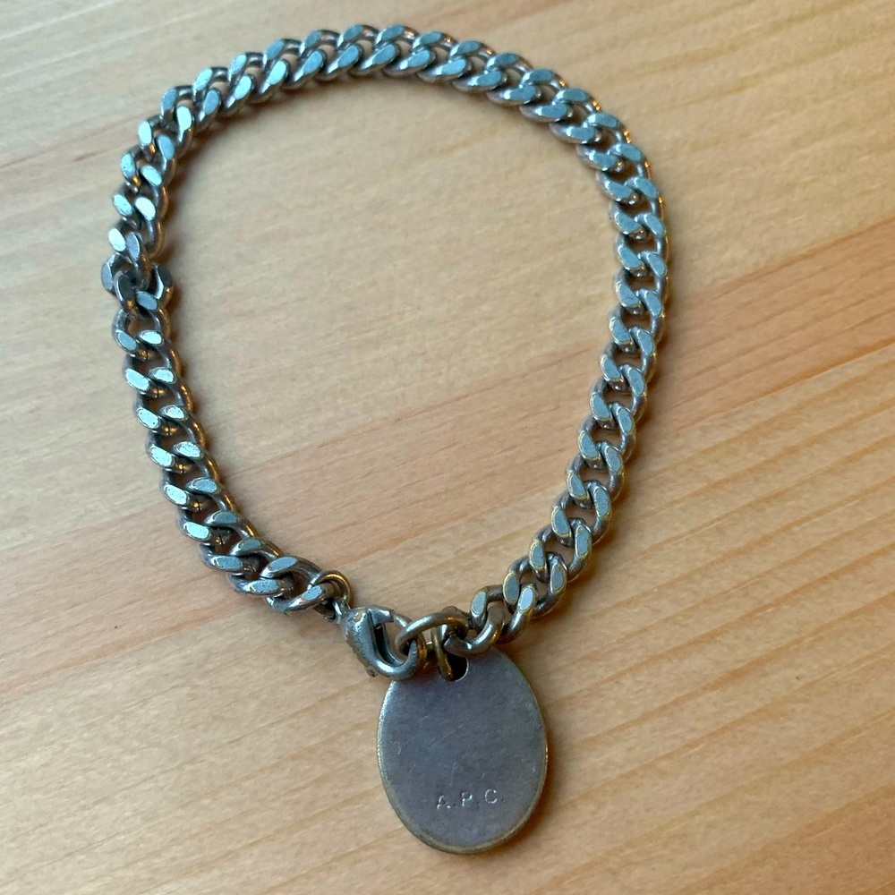 A.P.C. Silver Collier Bracelet w/ a.p.c. charm